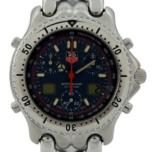 Tag Heuer 38mm Men's Rare Blue Dial SEL Professional Ani-Digital Watch CG1113-0!